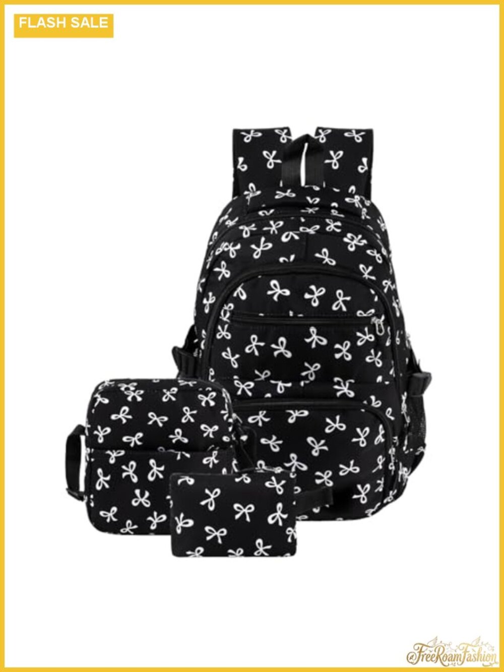 Coquette Bow Backpack Set - 3 Piece Nylon Rucksack Large Capacity with